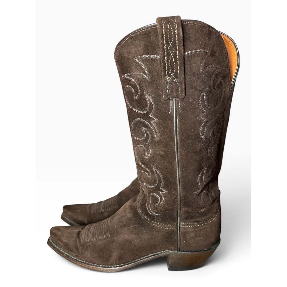 Vintage Lucchese Womens Brown Suede Western Cowboy Boots Snip Toe Size 9